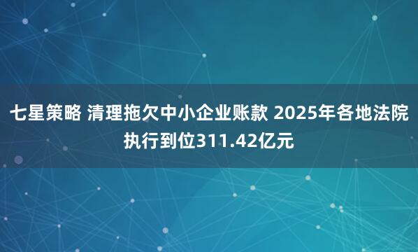 七星策略 清理拖欠中小企业账款 2025年各地法院执行到位311.42亿元